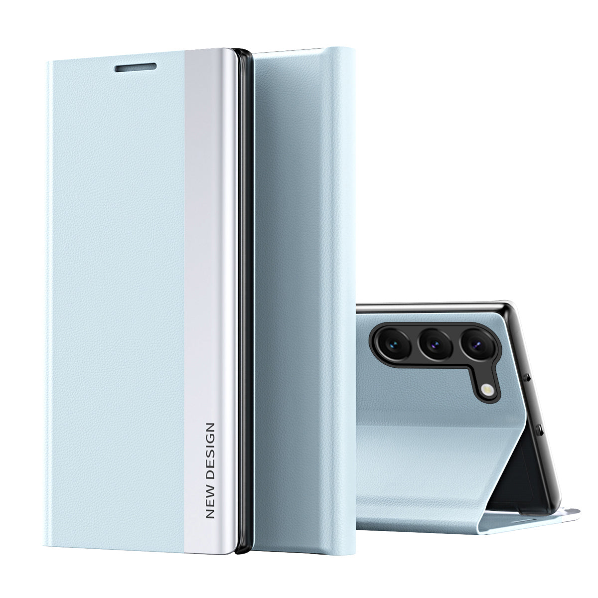 For Samsung Galaxy S24+ Case Electroplating Leather Phone Cover with Stand - Baby Blue