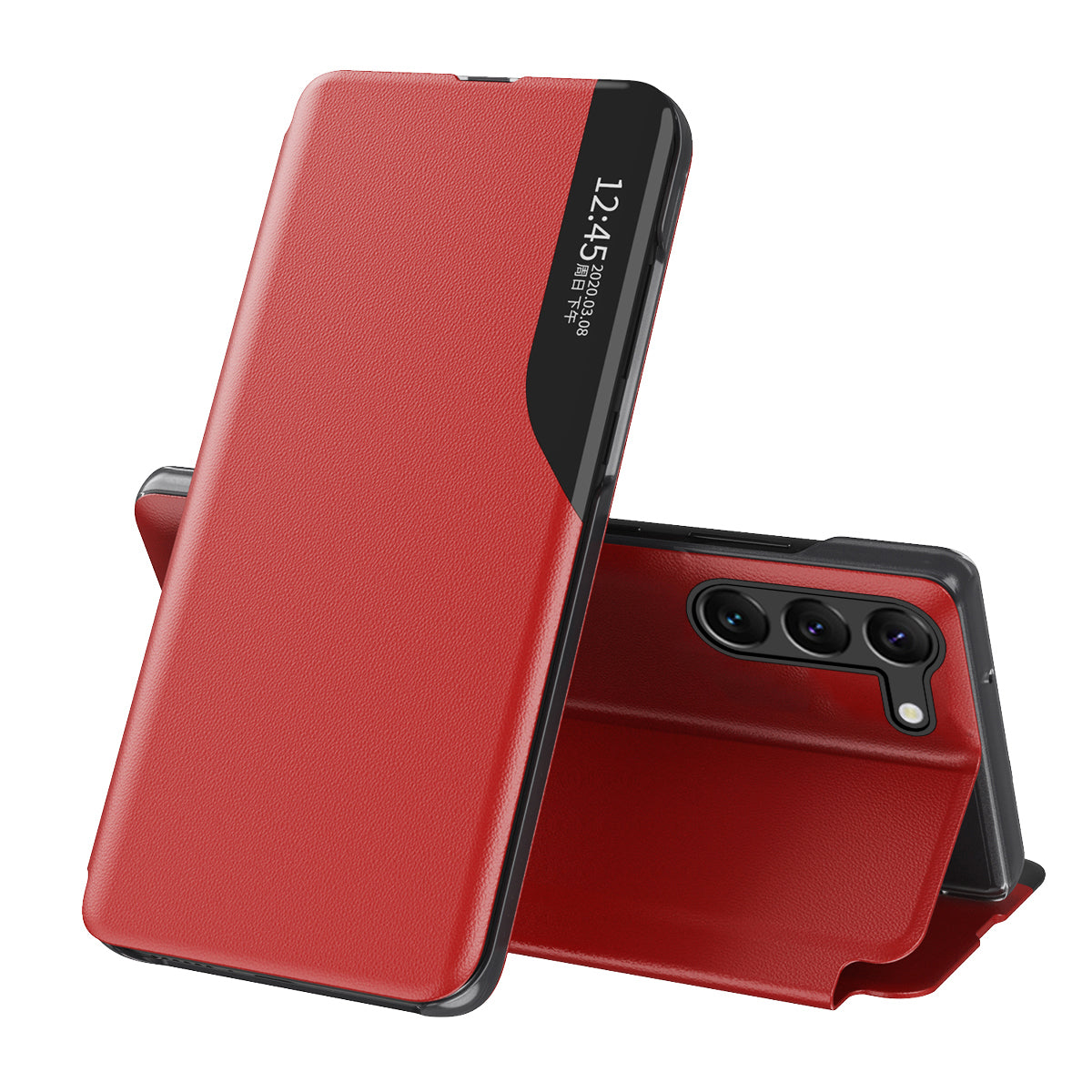 For Samsung Galaxy S24+ Case View Window Stand Anti-scratch PU Leather Phone Cover - Red