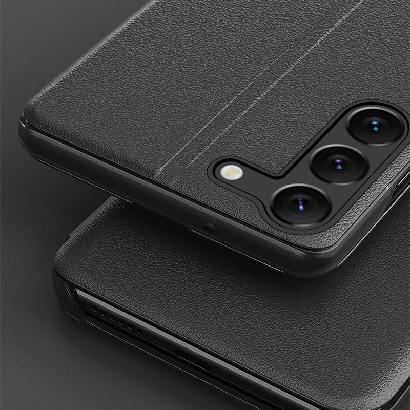 For Samsung Galaxy S24+ Case View Window Stand Anti-scratch PU Leather Phone Cover - Sapphire
