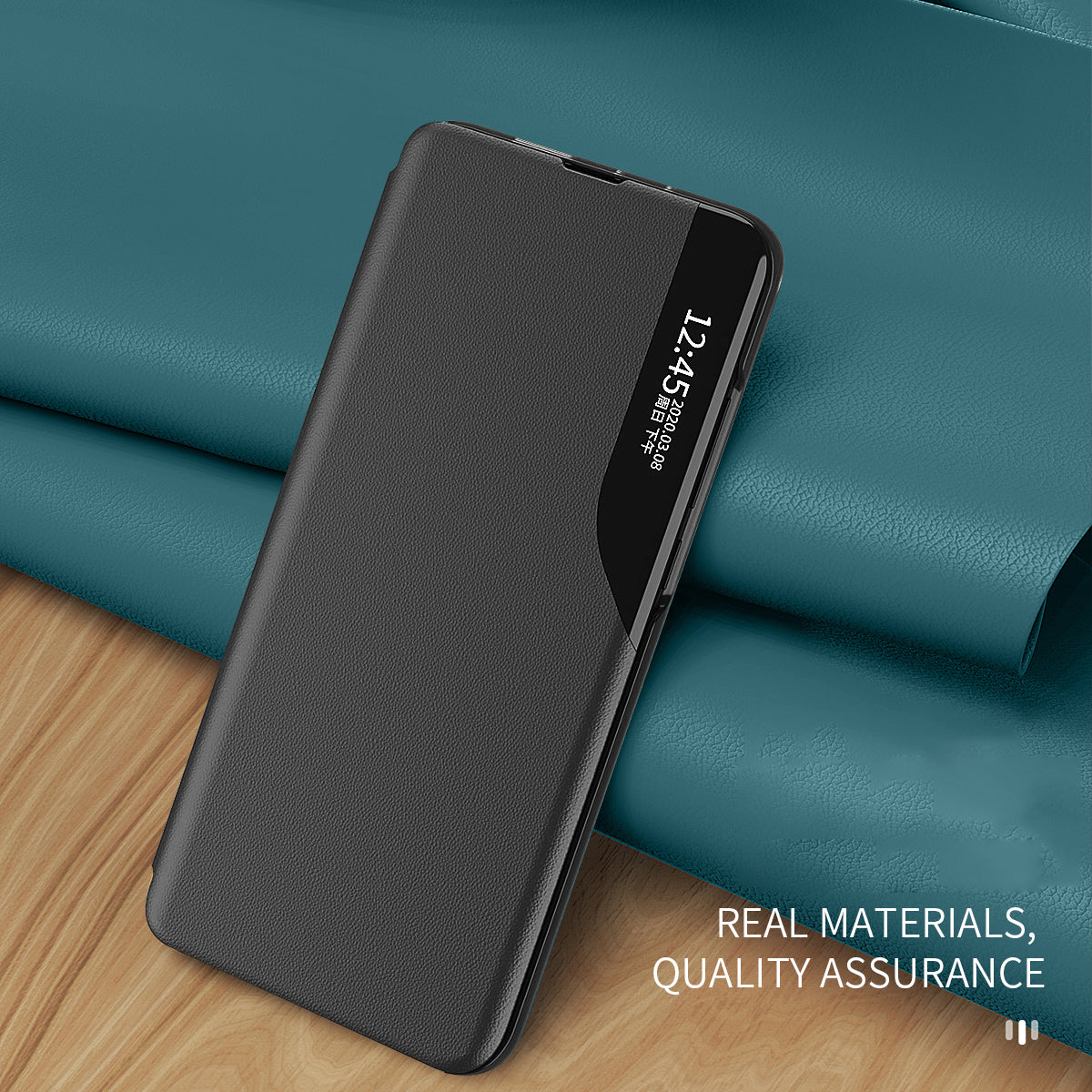 For Samsung Galaxy S24 Ultra Case Anti-scratch PU Leather Side View Window Stand Phone Protector - Sapphire
