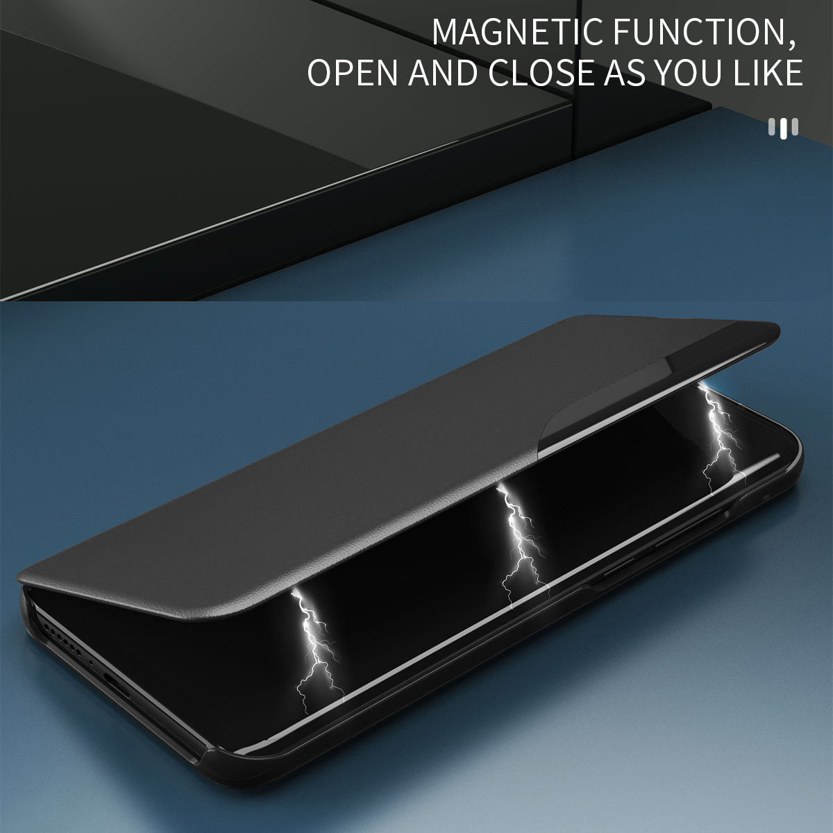 For Samsung Galaxy S24 Ultra Case Anti-scratch PU Leather Side View Window Stand Phone Protector - Sapphire