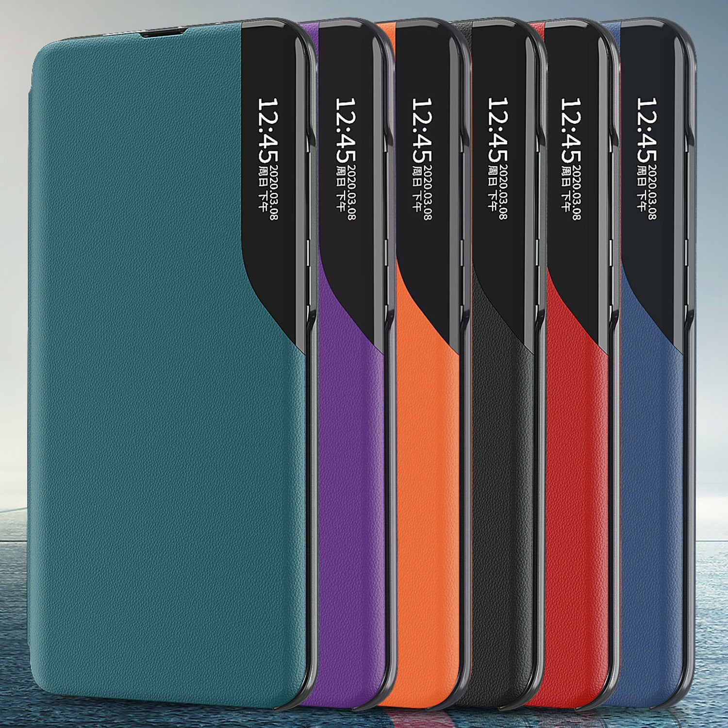 For Samsung Galaxy S24 Ultra Case Anti-scratch PU Leather Side View Window Stand Phone Protector - Sapphire
