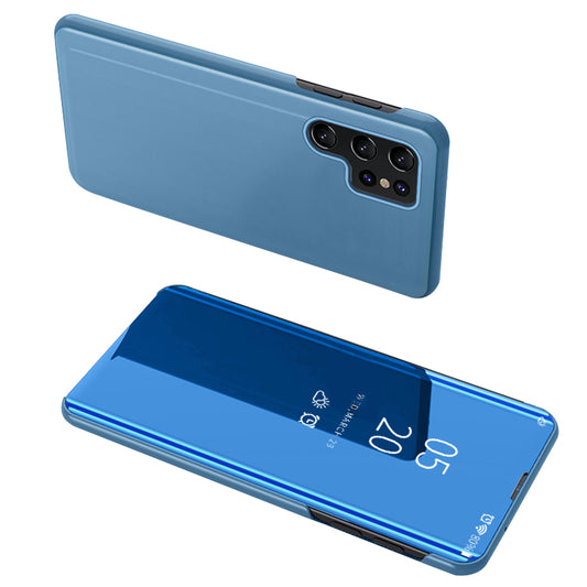 For Samsung Galaxy S24 Ultra Case Scratch-resistant View Window PU Leather Mobile Phone Cover - Blue