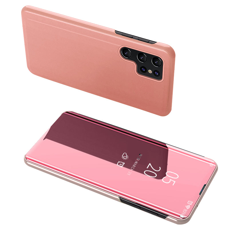 For Samsung Galaxy S24 Ultra Case Scratch-resistant View Window PU Leather Mobile Phone Cover - Rose Gold