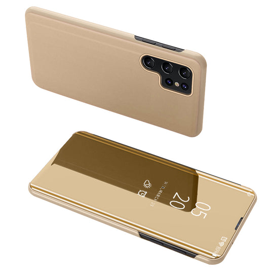 For Samsung Galaxy S24 Ultra Case Scratch-resistant View Window PU Leather Mobile Phone Cover - Gold