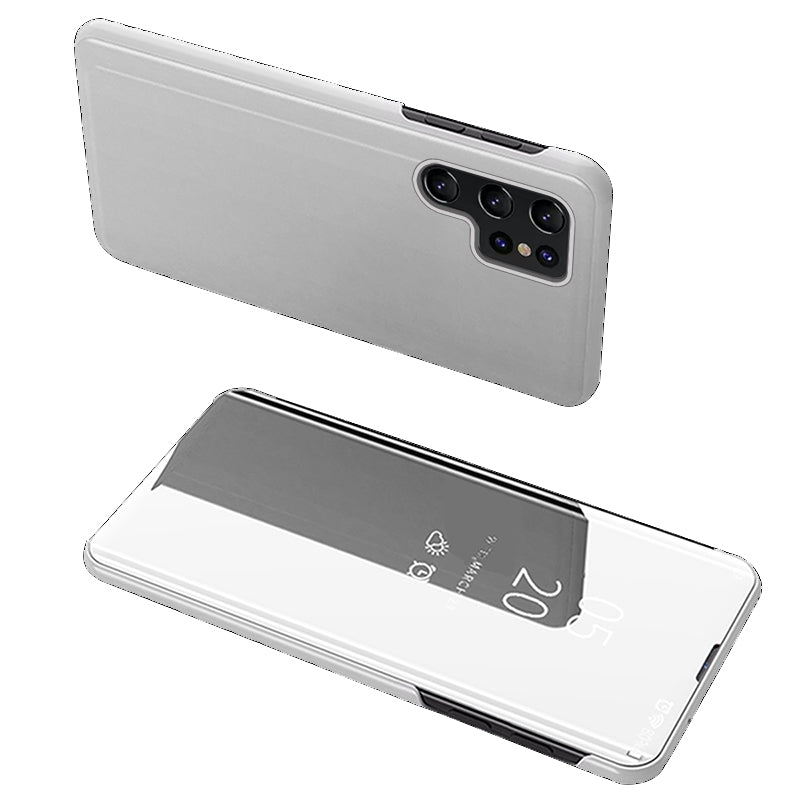 For Samsung Galaxy S24 Ultra Case Scratch-resistant View Window PU Leather Mobile Phone Cover - Silver