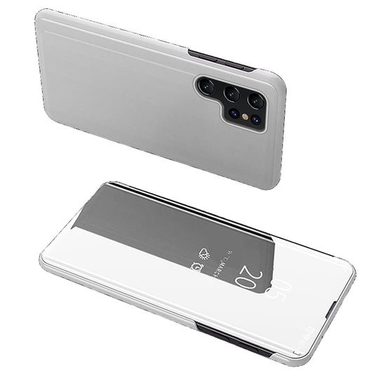 For Samsung Galaxy S24 Ultra Case Scratch-resistant View Window PU Leather Mobile Phone Cover - Silver