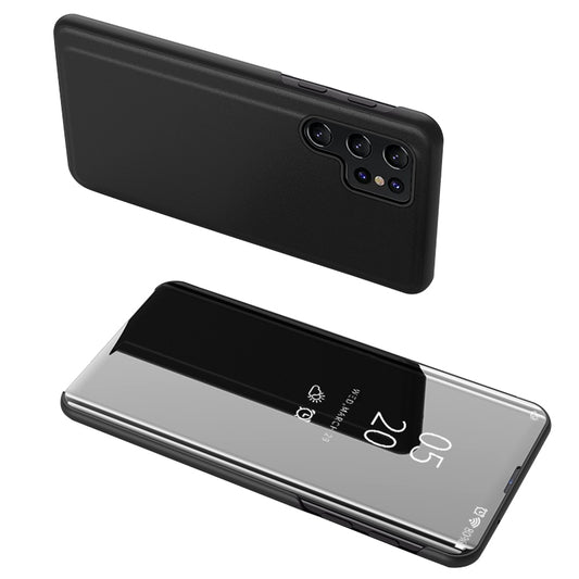 For Samsung Galaxy S24 Ultra Case Scratch-resistant View Window PU Leather Mobile Phone Cover - Black