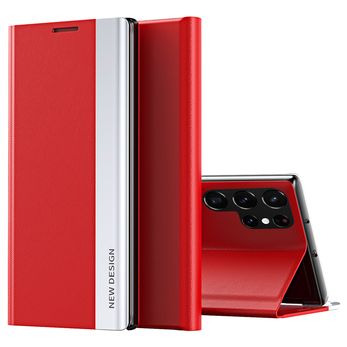 For Samsung Galaxy S24 Ultra Case Anti-scratch Leather Electroplating Stand Phone Cover - Red