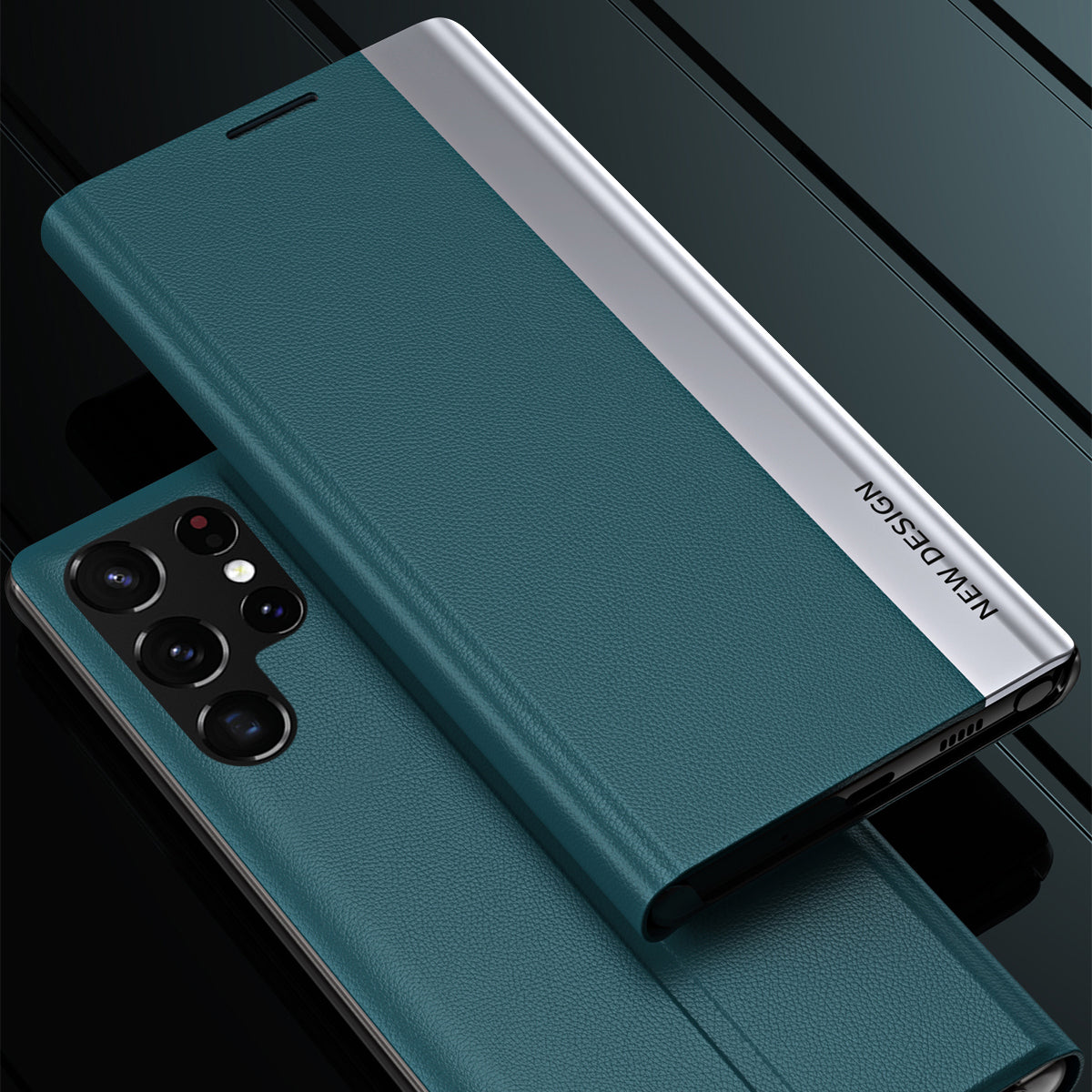 For Samsung Galaxy S24 Ultra Case Anti-scratch Leather Electroplating Stand Phone Cover - Baby Blue