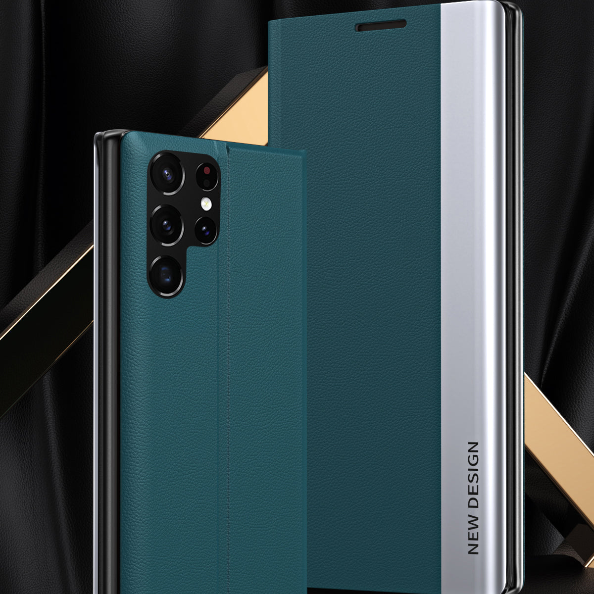 For Samsung Galaxy S24 Ultra Case Anti-scratch Leather Electroplating Stand Phone Cover - Sapphire