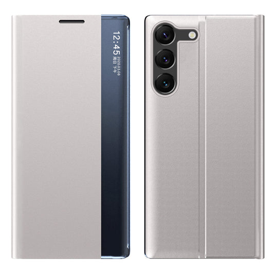 For Samsung Galaxy S24 Case View Window Scratch-resistant PU Leather Flip Stand Phone Protector - Silver
