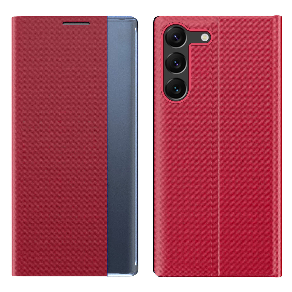 For Samsung Galaxy S24 Case View Window Scratch-resistant PU Leather Flip Stand Phone Protector - Red