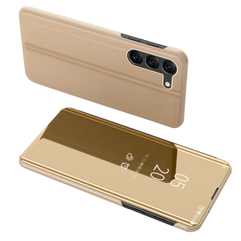 For Samsung Galaxy S24 Case View Window Anti-fall PU Leather Stand Phone Protector - Gold