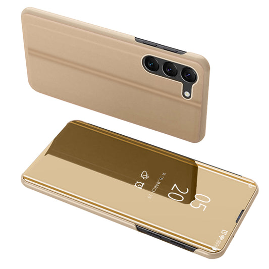 For Samsung Galaxy S24 Case View Window Anti-fall PU Leather Stand Phone Protector - Gold