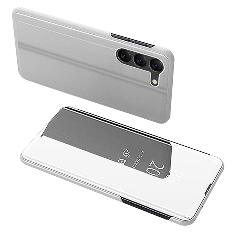 For Samsung Galaxy S24 Case View Window Anti-fall PU Leather Stand Phone Protector - Silver