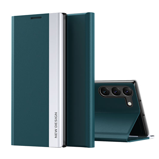 For Samsung Galaxy S24 Case Anti-fall Electroplating Leather Stand Mobile Phone Cover - Green
