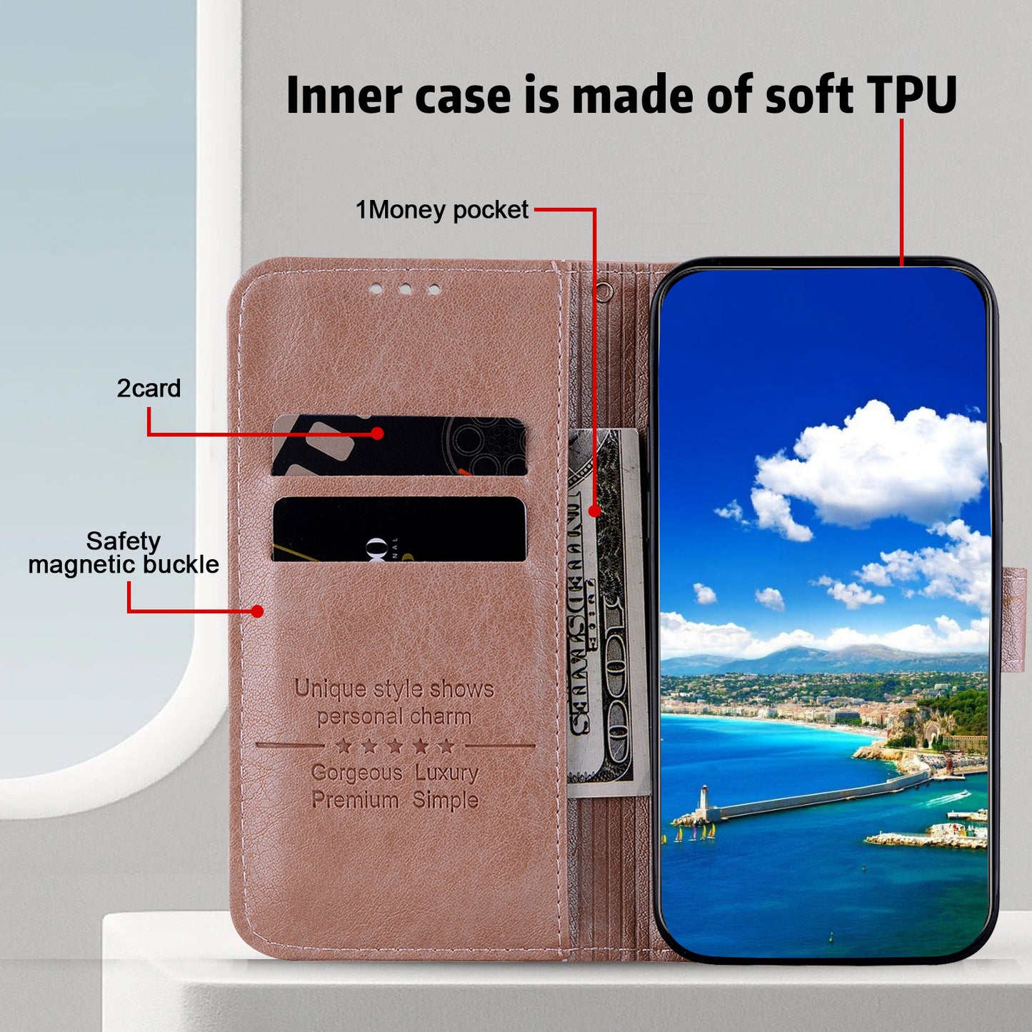 For Samsung Galaxy S24 Case Magnetic Clasp Leather Phone Cover - Champagne