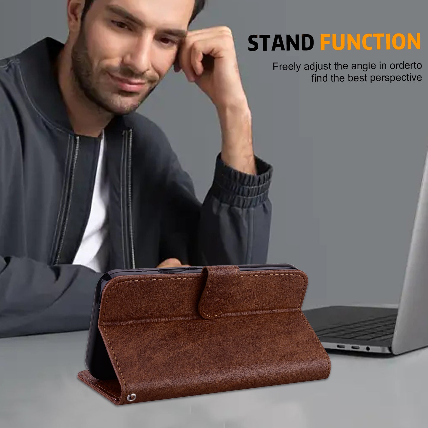 For Samsung Galaxy S24 Ultra Case Solid Color Leather Phone Stand Cover - Brown