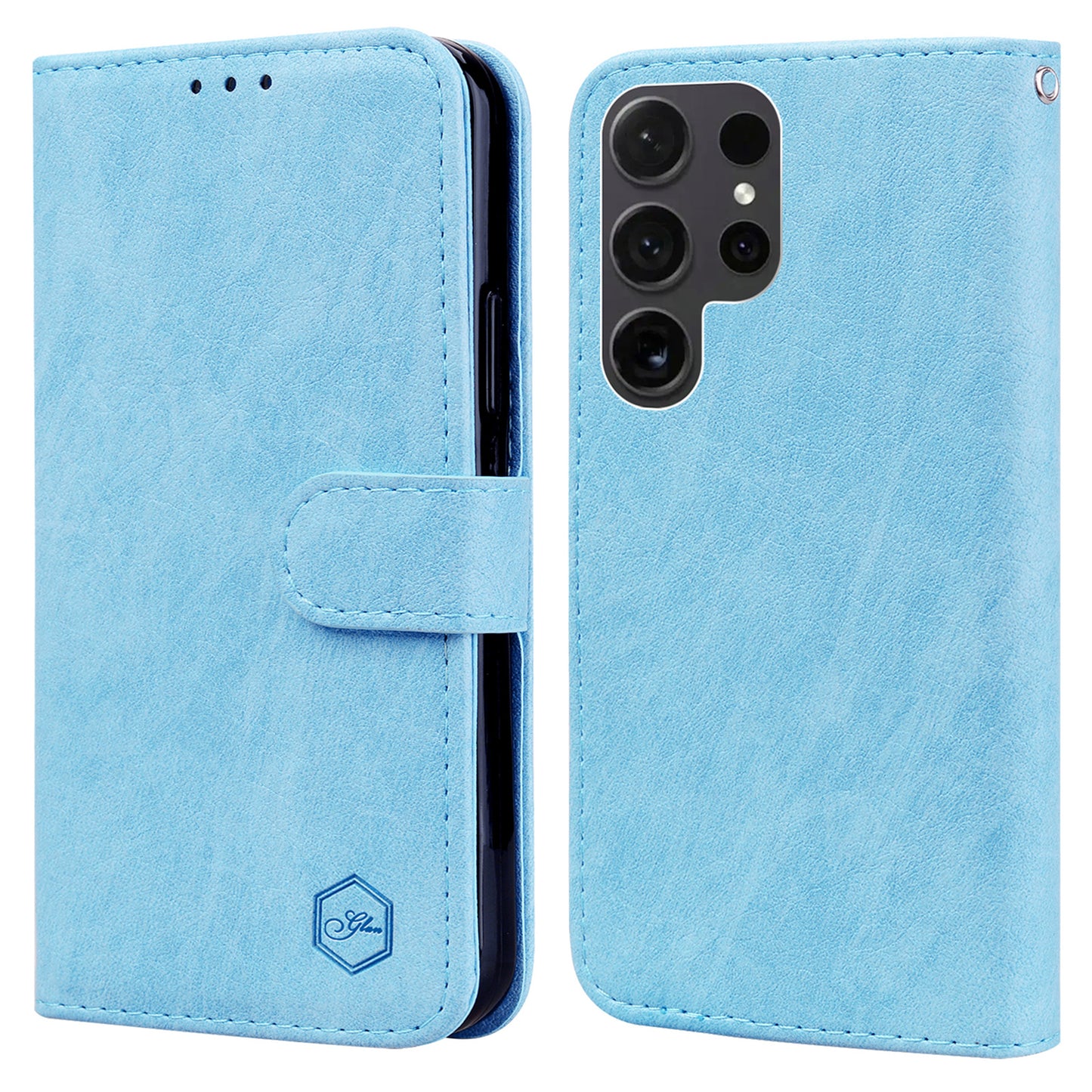 For Samsung Galaxy S24 Ultra Case Solid Color Leather Phone Stand Cover - Baby Blue