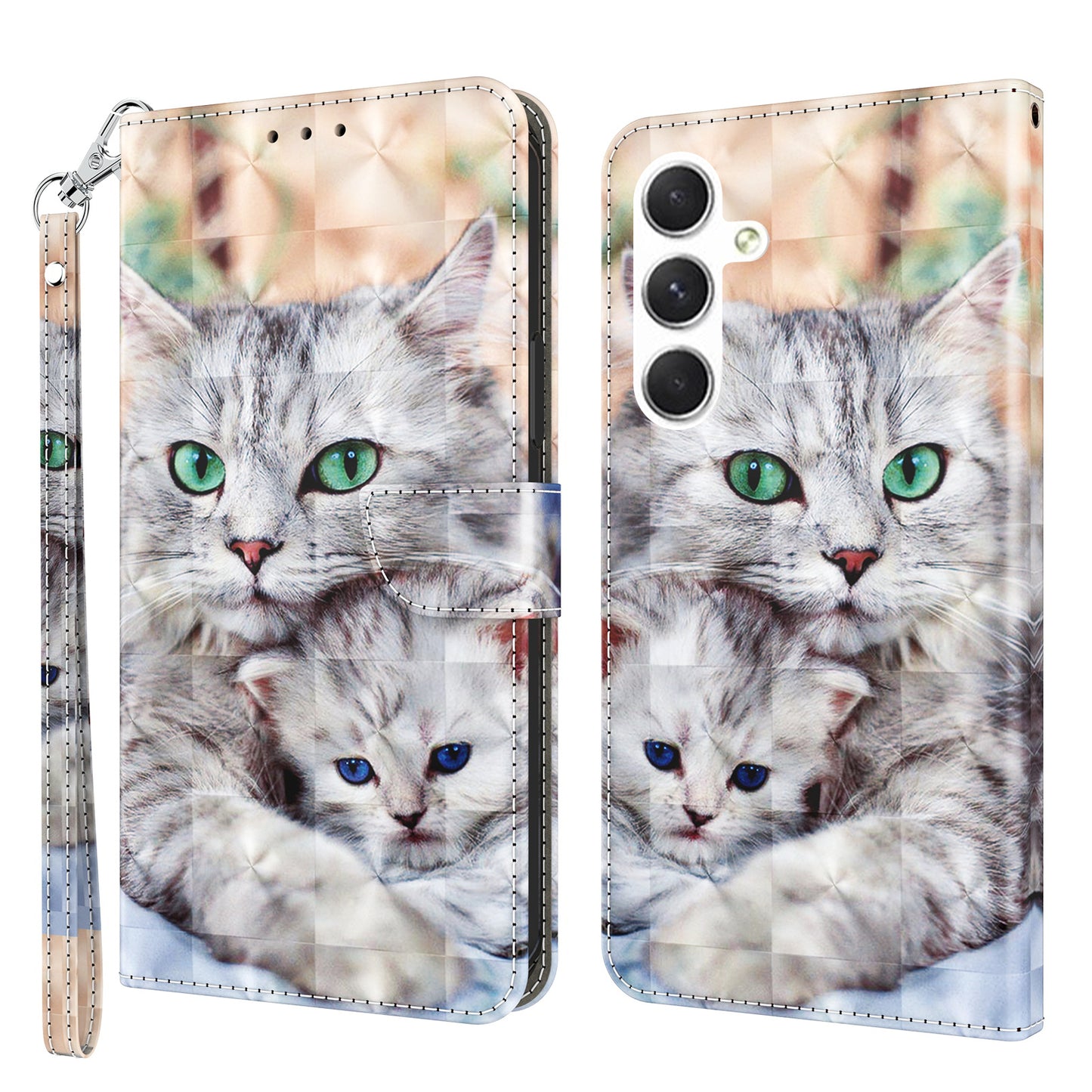 For Samsung Galaxy S24+ Case 3D Pattern Printing Phone Cover with Wallet Stand - Two Cats
