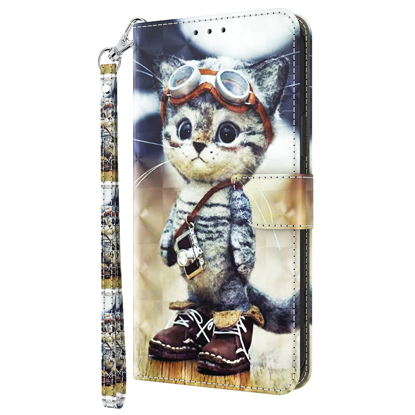 For Samsung Galaxy S24+ Case 3D Pattern Printing Phone Cover with Wallet Stand - Standing Cat