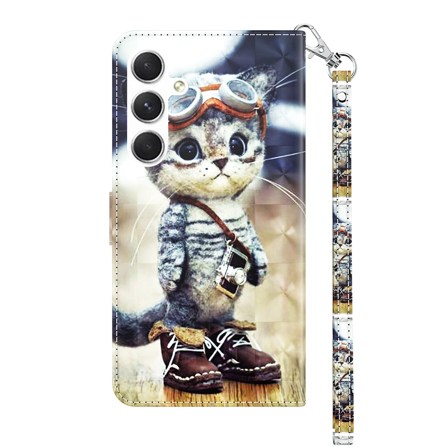 For Samsung Galaxy S24+ Case 3D Pattern Printing Phone Cover with Wallet Stand - Standing Cat