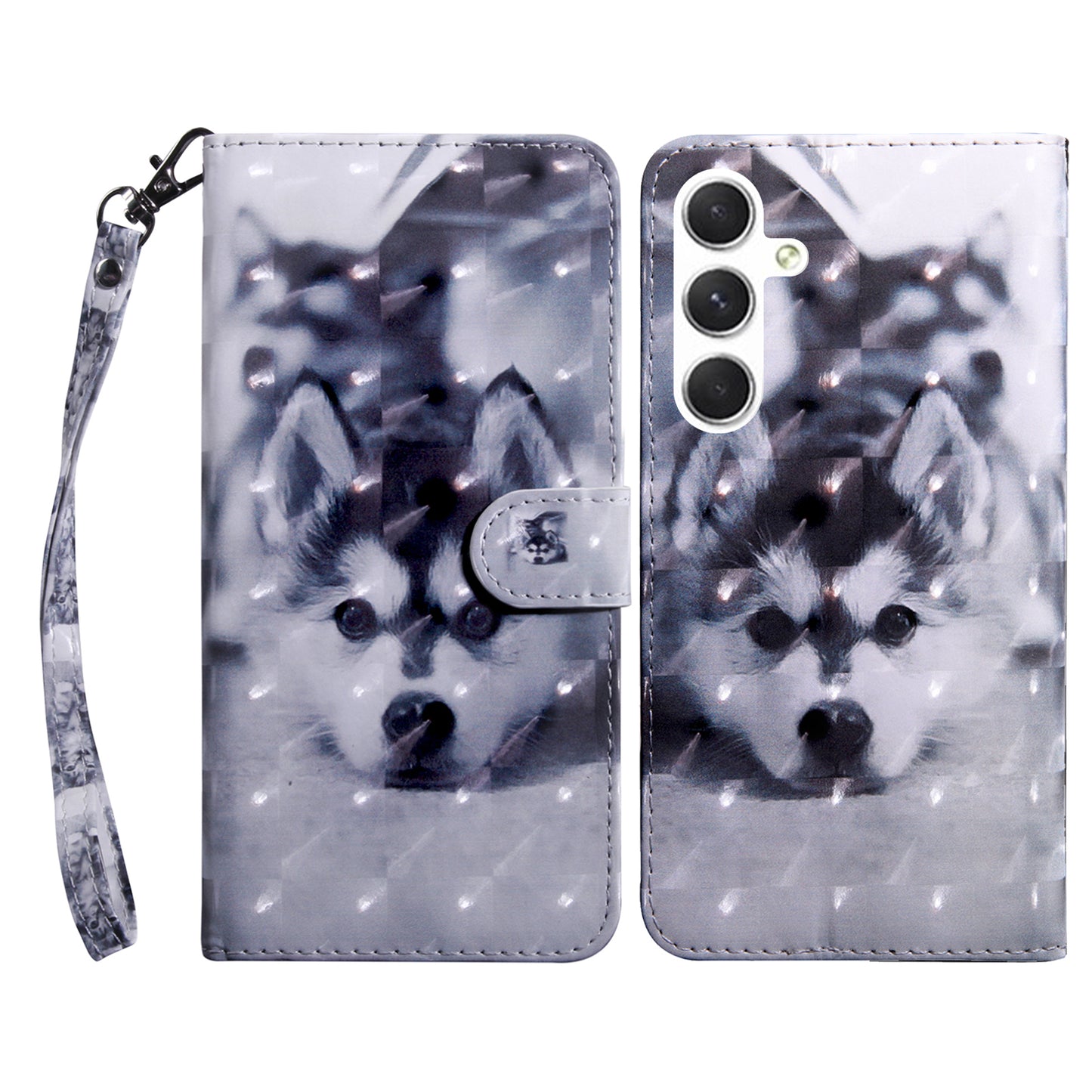 For Samsung Galaxy S24+ Case 3D Pattern Printing Phone Cover with Wallet Stand - Husky