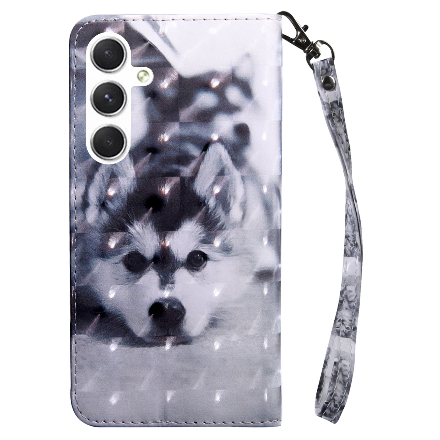 For Samsung Galaxy S24+ Case 3D Pattern Printing Phone Cover with Wallet Stand - Husky