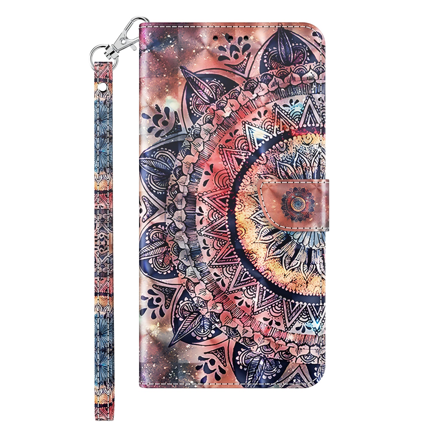 For Samsung Galaxy S24 Leather Case 3D Pattern Printing Phone Stand Cover - Color Mandala