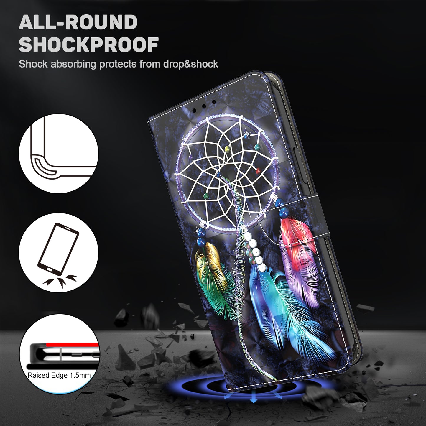 For Samsung Galaxy S24 Leather Case 3D Pattern Printing Phone Stand Cover - Dream Catcher