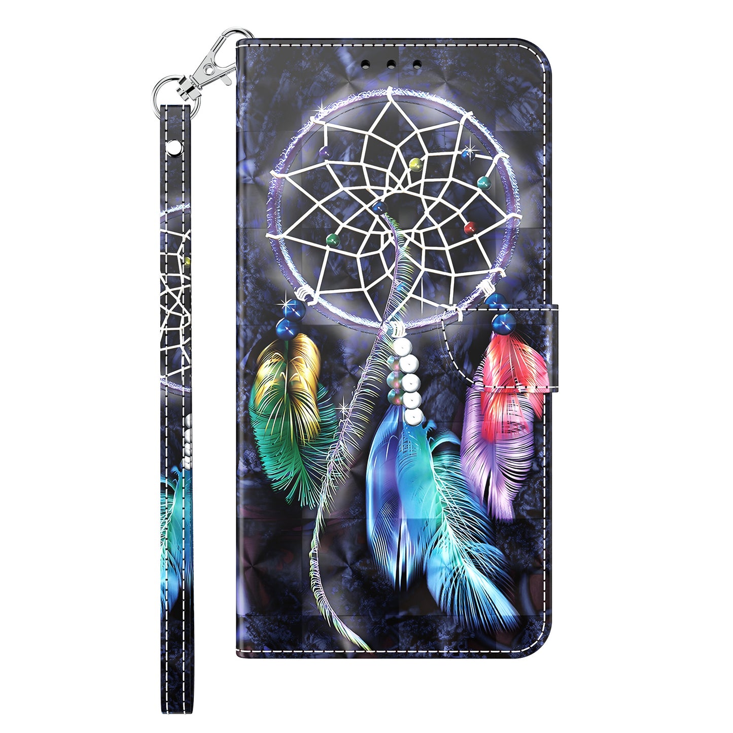 For Samsung Galaxy S24 Leather Case 3D Pattern Printing Phone Stand Cover - Dream Catcher