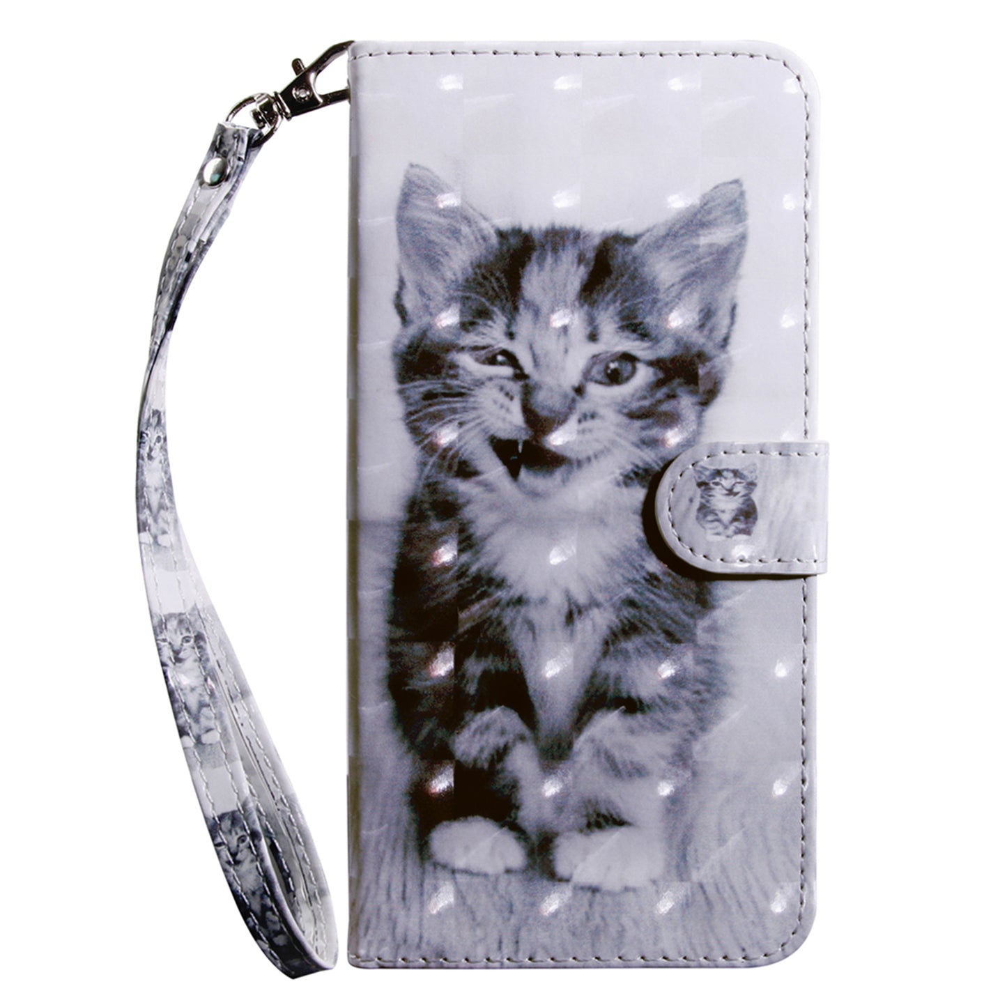 For Samsung Galaxy S24 Leather Case 3D Pattern Printing Phone Stand Cover - Cat
