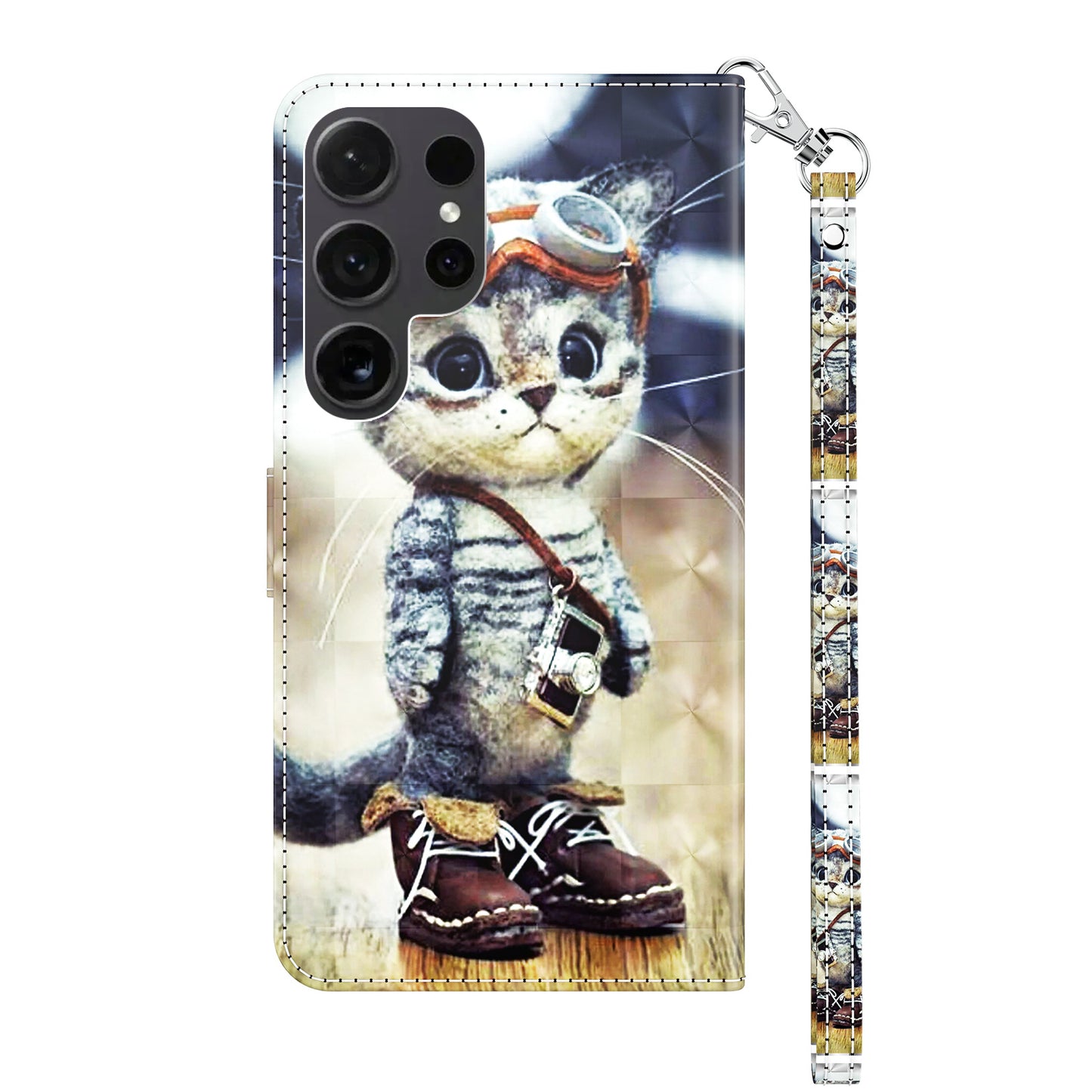 For Samsung Galaxy S24 Ultra Case 3D Pattern Printing Leather Wallet Cover - Standing Cat