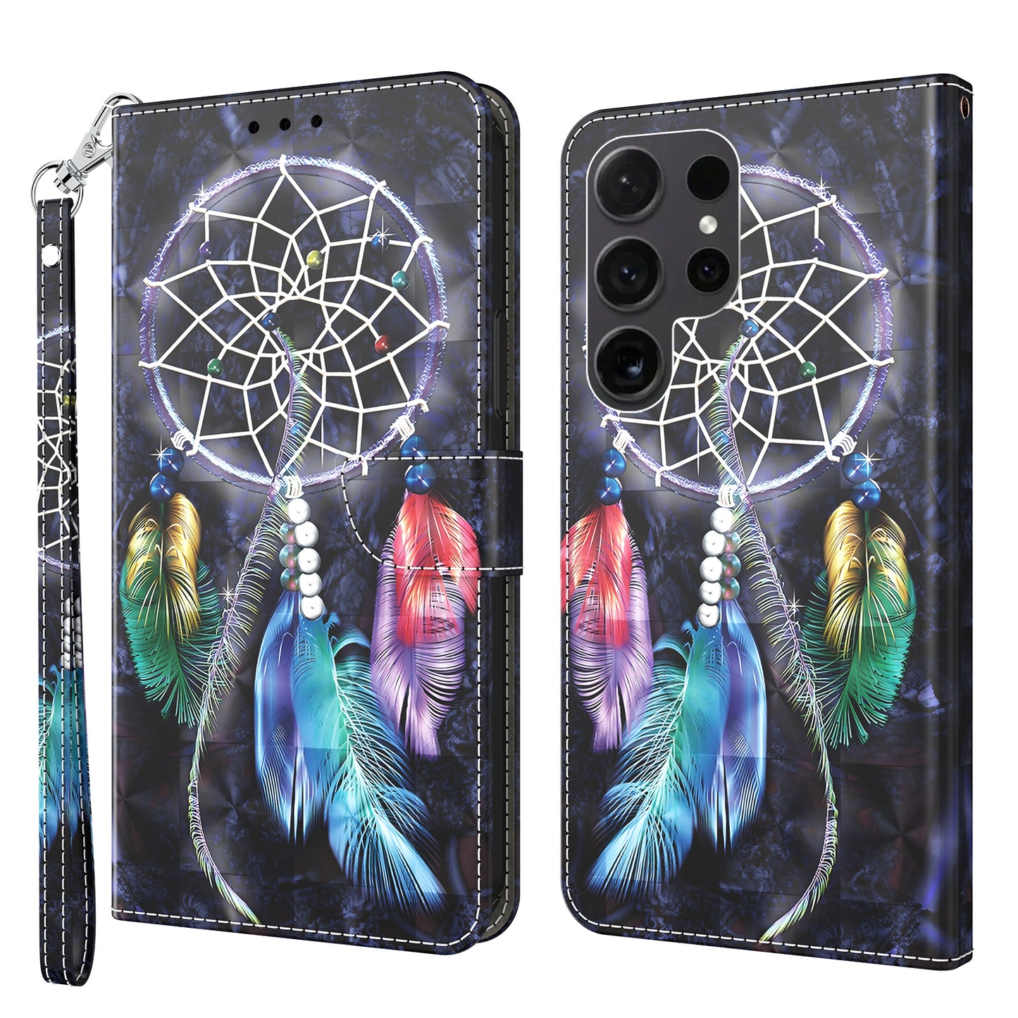 For Samsung Galaxy S24 Ultra Case 3D Pattern Printing Leather Wallet Cover - Dream Catcher