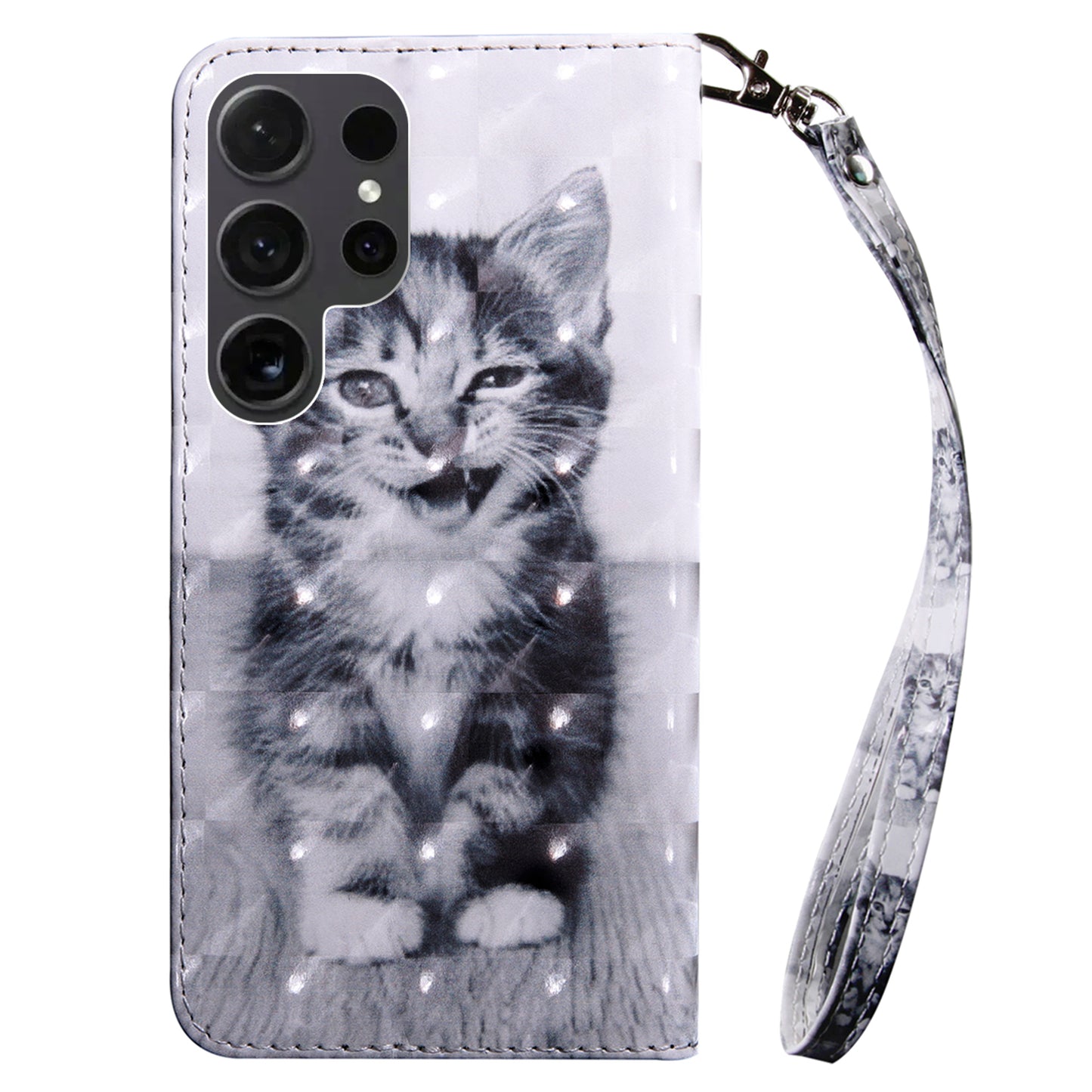 For Samsung Galaxy S24 Ultra Case 3D Pattern Printing Leather Wallet Cover - Cat