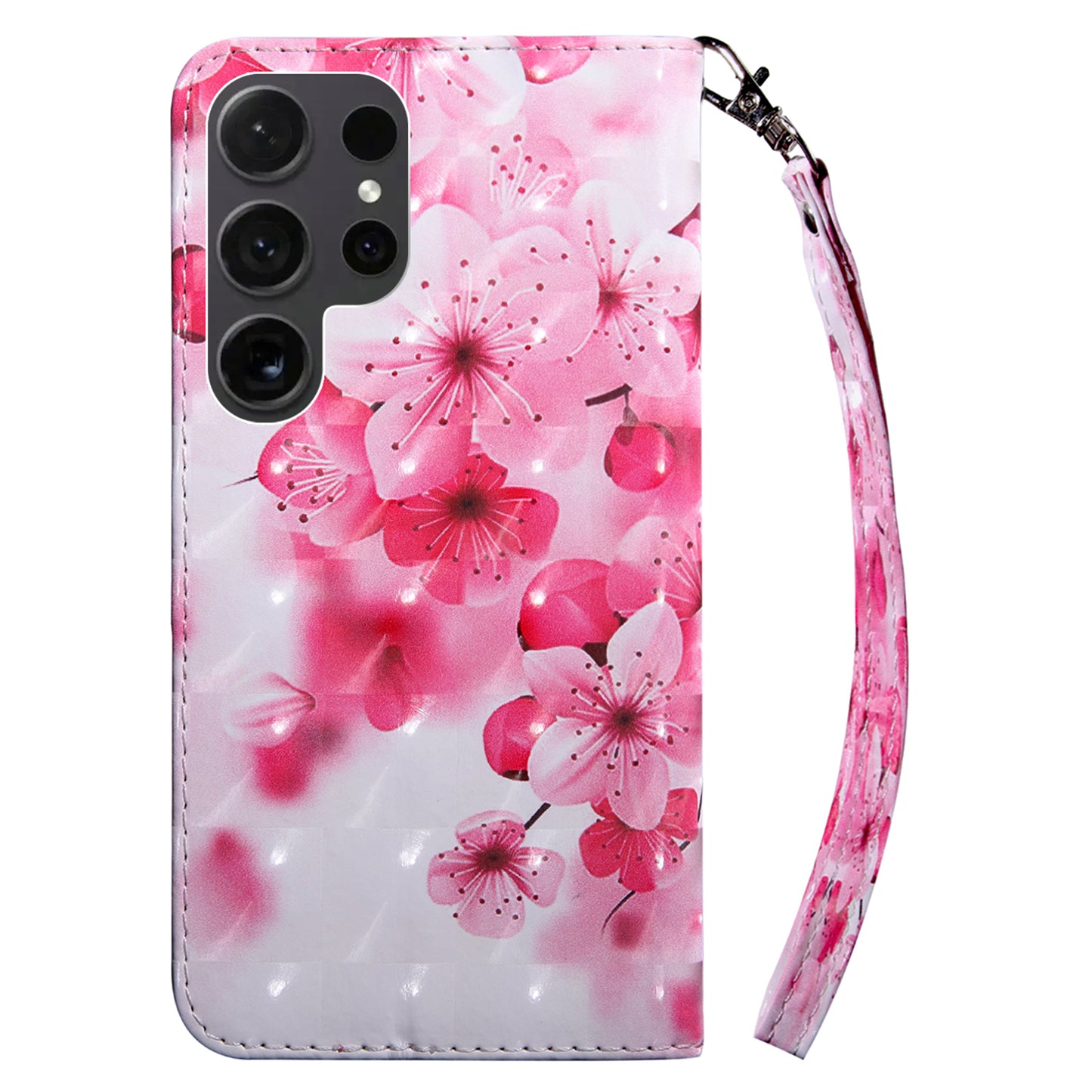For Samsung Galaxy S24 Ultra Case 3D Pattern Printing Leather Wallet Cover - Red Flower