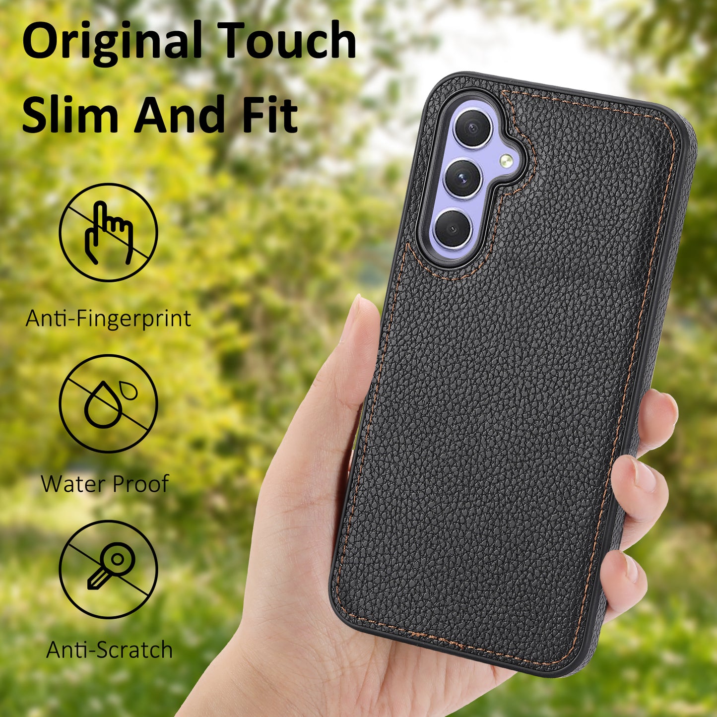 For Samsung Galaxy S24 Case Anti-scratch Litchi Texture PU Leather Coated TPU Phone Cover - Black