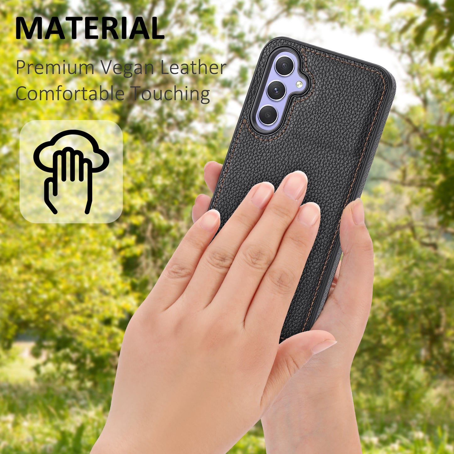 For Samsung Galaxy S24 Case Anti-scratch Litchi Texture PU Leather Coated TPU Phone Cover - Black