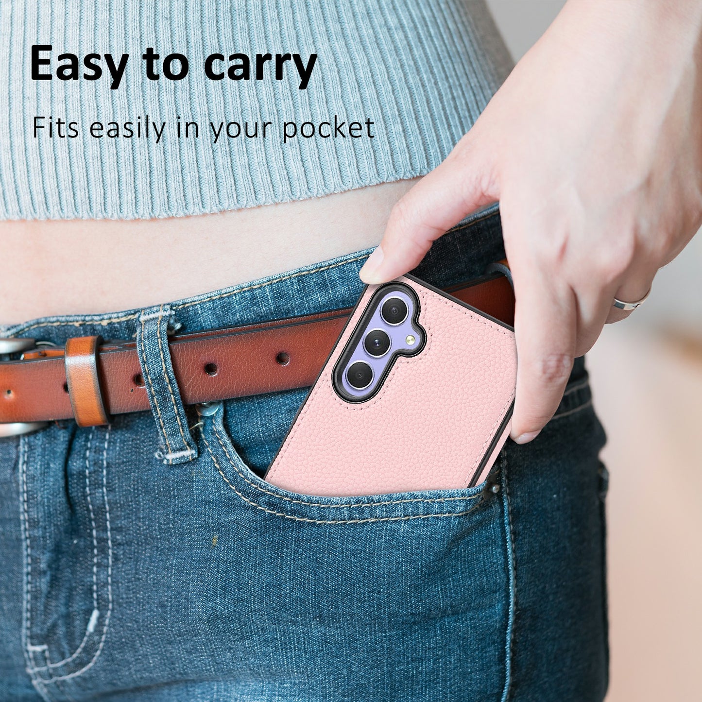 For Samsung Galaxy S24+ Case PU Leather Coated TPU Fully Wrapped Mobile Phone Protector - Pink