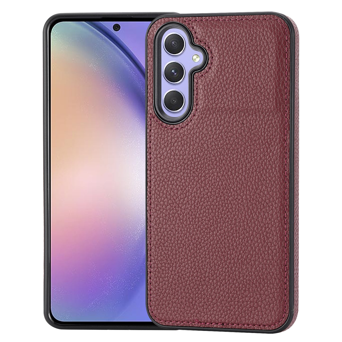 For Samsung Galaxy S24+ Case PU Leather Coated TPU Fully Wrapped Mobile Phone Protector - Wine Red