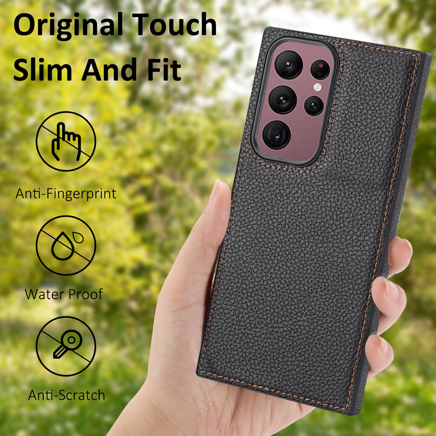 For Samsung Galaxy S24 Ultra Case Shockproof Litchi Texture PU Leather Coated TPU Cellphone Cover - Black