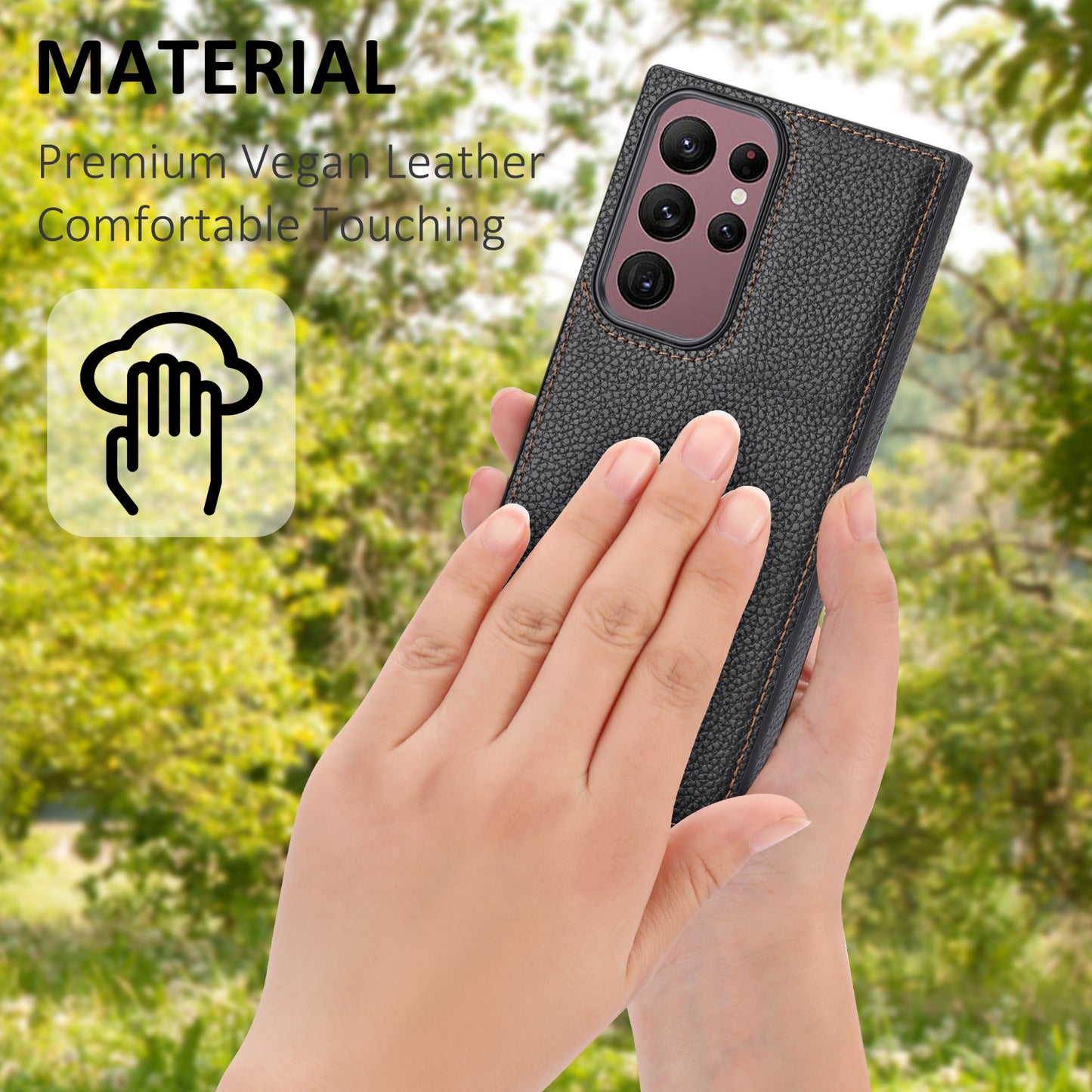 For Samsung Galaxy S24 Ultra Case Shockproof Litchi Texture PU Leather Coated TPU Cellphone Cover - Black