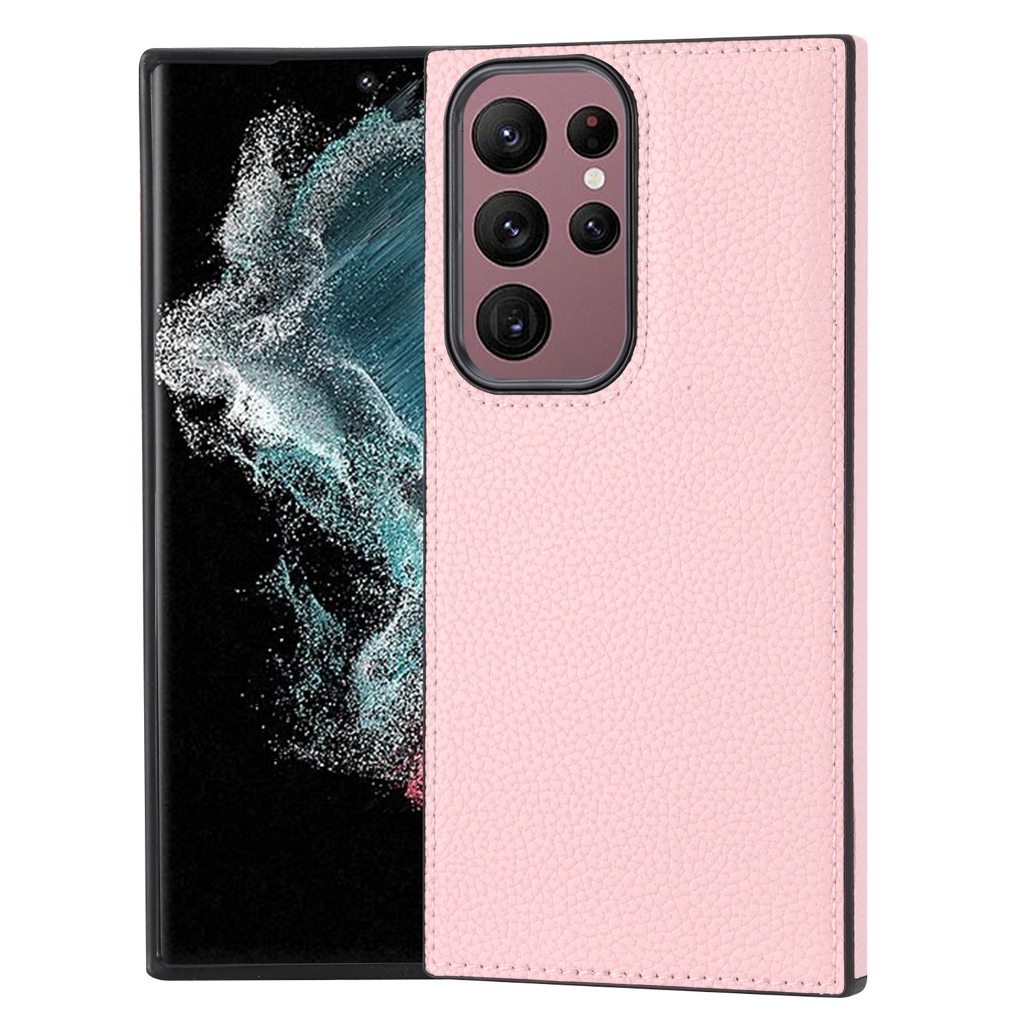 For Samsung Galaxy S24 Ultra Case Shockproof Litchi Texture PU Leather Coated TPU Cellphone Cover - Pink