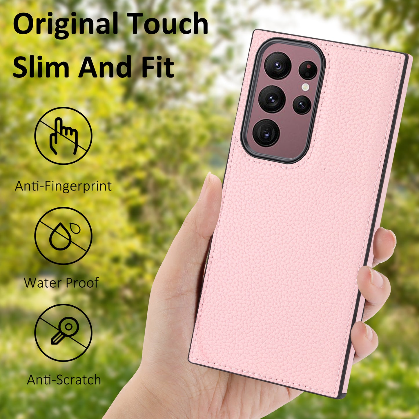 For Samsung Galaxy S24 Ultra Case Shockproof Litchi Texture PU Leather Coated TPU Cellphone Cover - Pink