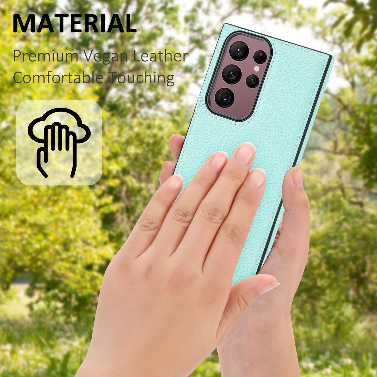 For Samsung Galaxy S24 Ultra Case Shockproof Litchi Texture PU Leather Coated TPU Cellphone Cover - Mint Green