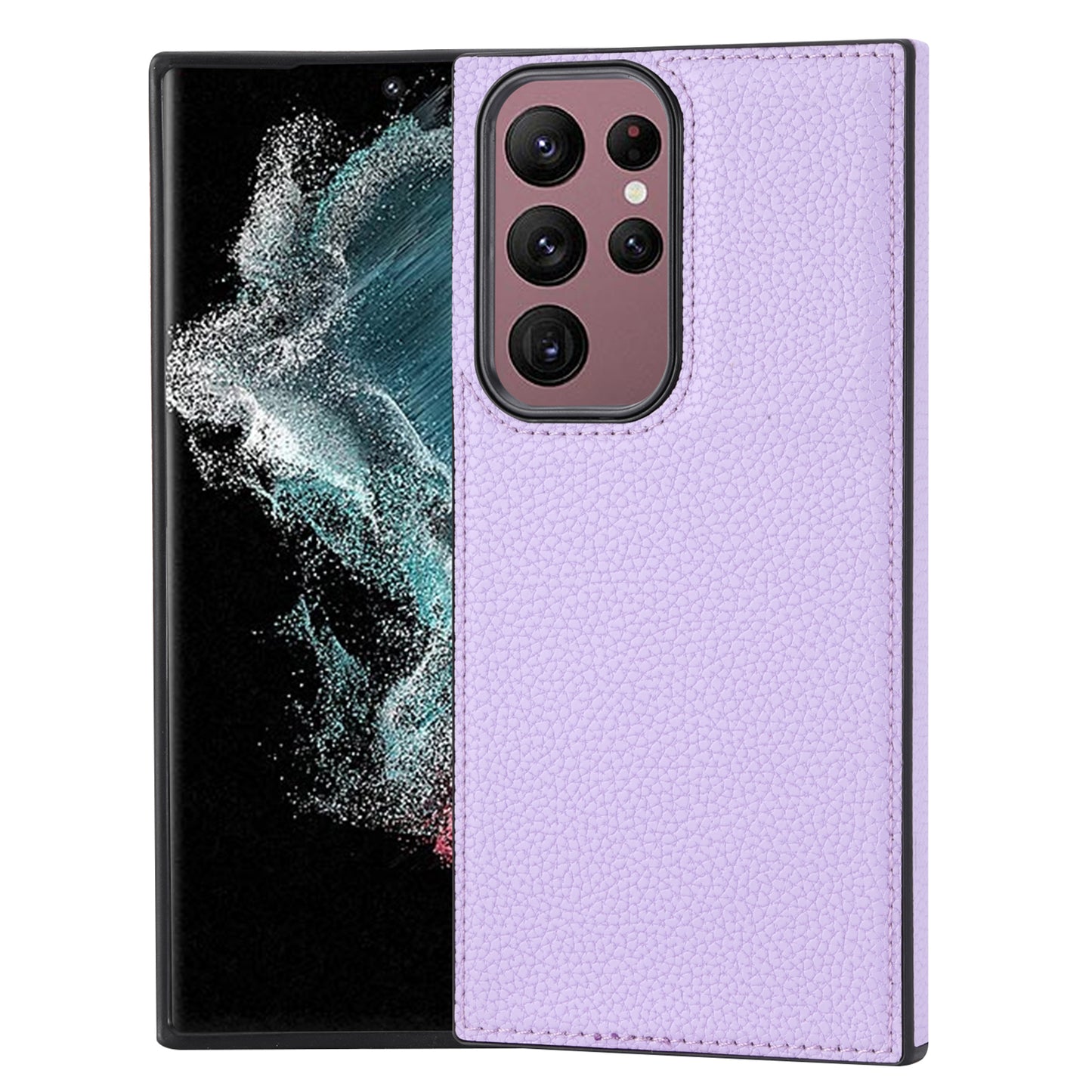 For Samsung Galaxy S24 Ultra Case Shockproof Litchi Texture PU Leather Coated TPU Cellphone Cover - Purple