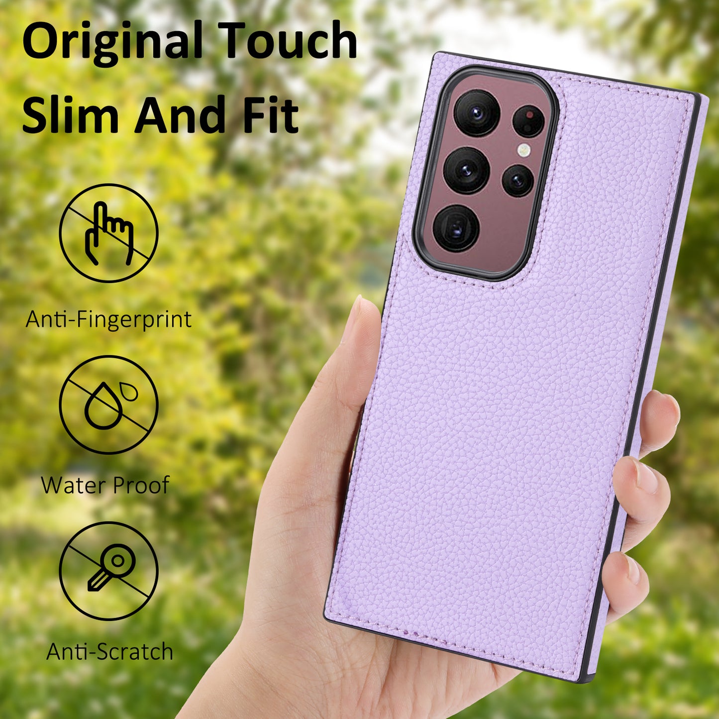 For Samsung Galaxy S24 Ultra Case Shockproof Litchi Texture PU Leather Coated TPU Cellphone Cover - Purple