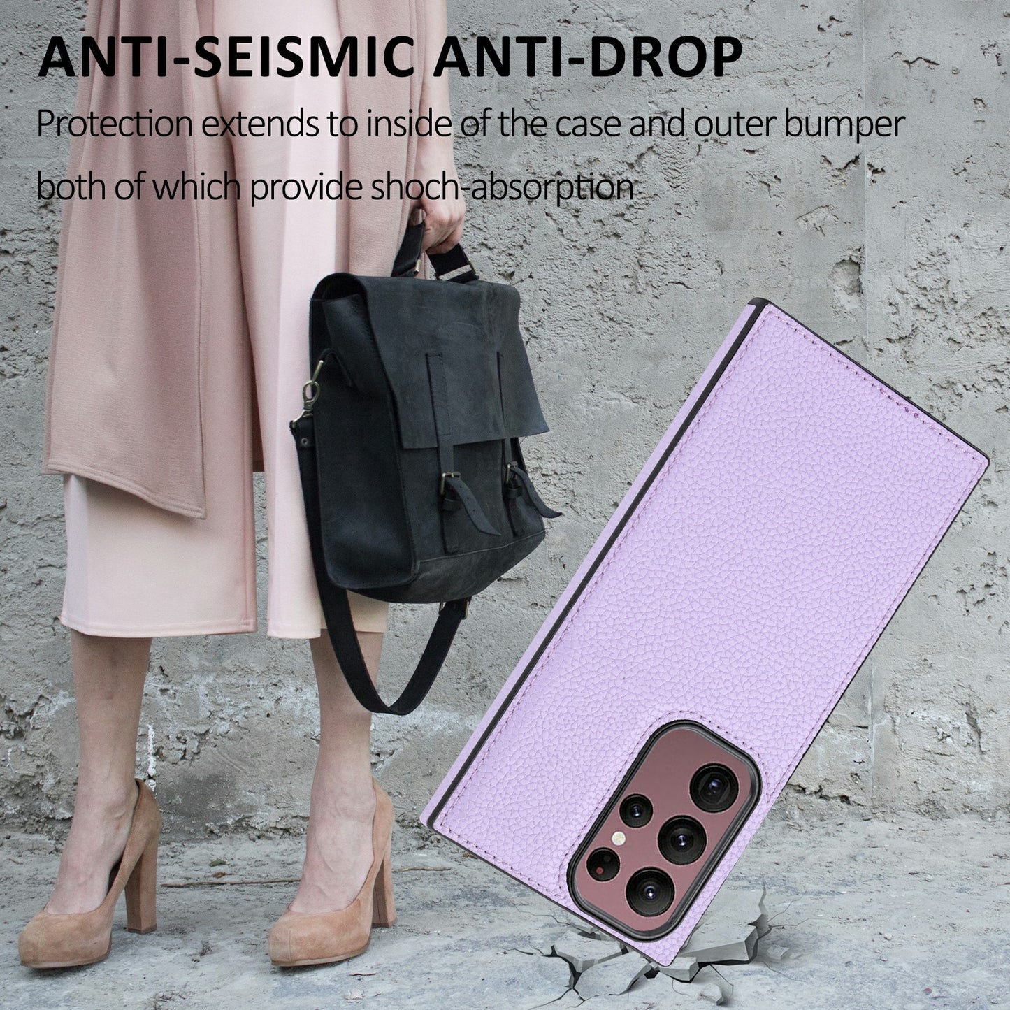 For Samsung Galaxy S24 Ultra Case Shockproof Litchi Texture PU Leather Coated TPU Cellphone Cover - Purple