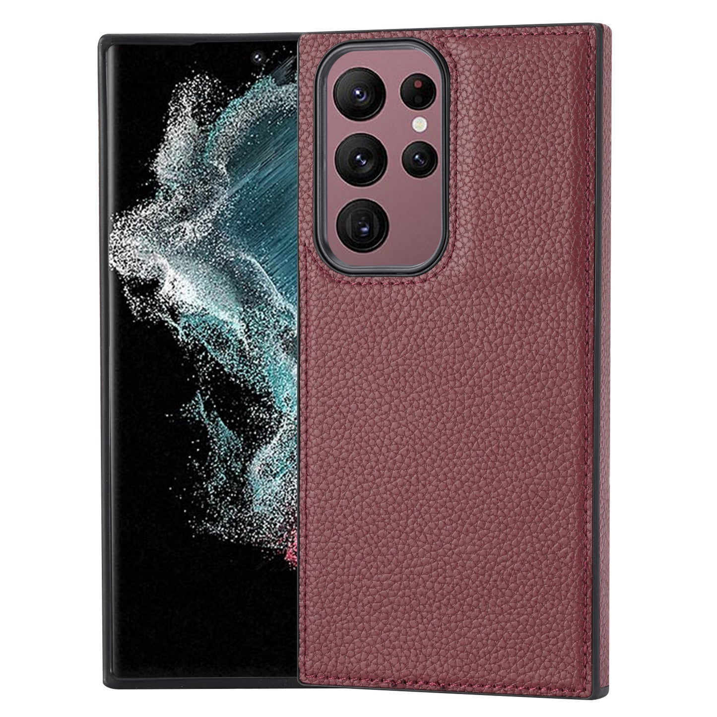For Samsung Galaxy S24 Ultra Case Shockproof Litchi Texture PU Leather Coated TPU Cellphone Cover - Wine Red